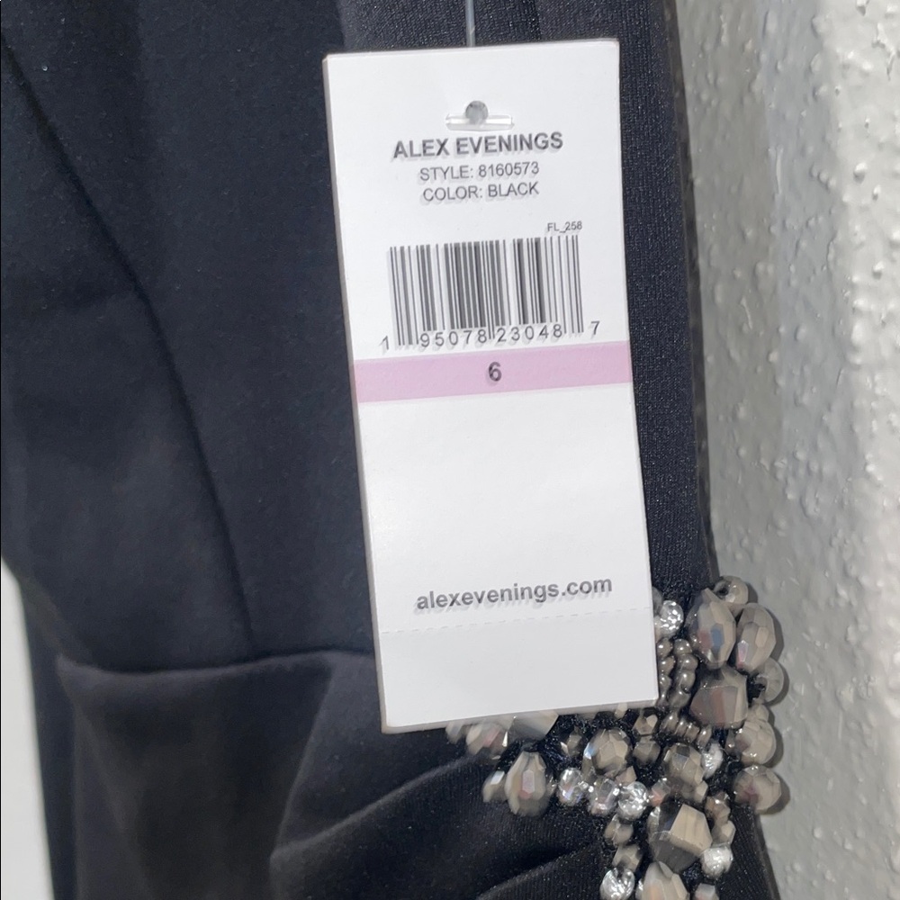 Alex Evenings One Shoulder Black Dress with Embellishment - Picture 2 of 5